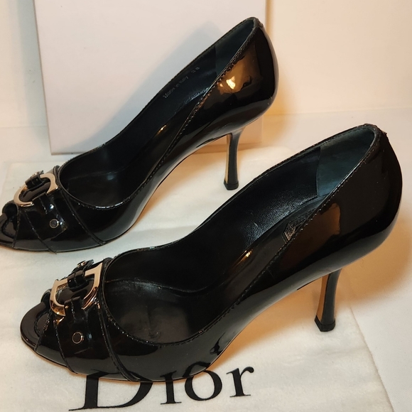 Christian Dior black patent leather high heel stilettos size 38 Womans Shoe - Picture 3 of 7